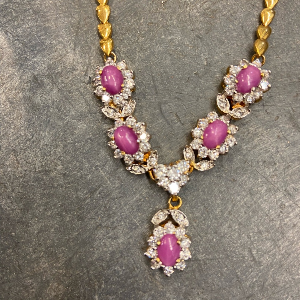 Thai  Flower stone CZ  Necklace heavy Thai Baht GP 18K 22K 23K 24K .